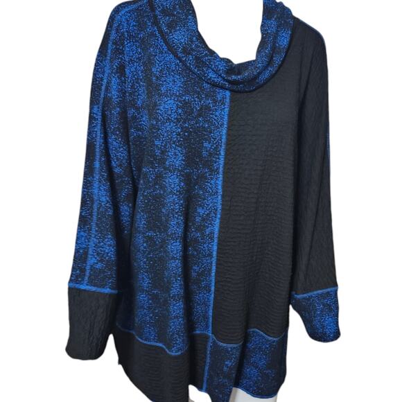 Ali Miles Tunic 3X Knit Color Blocked Crewneck 3/4 Sleeve Top Blue Black Sweater - Picture 3 of 8